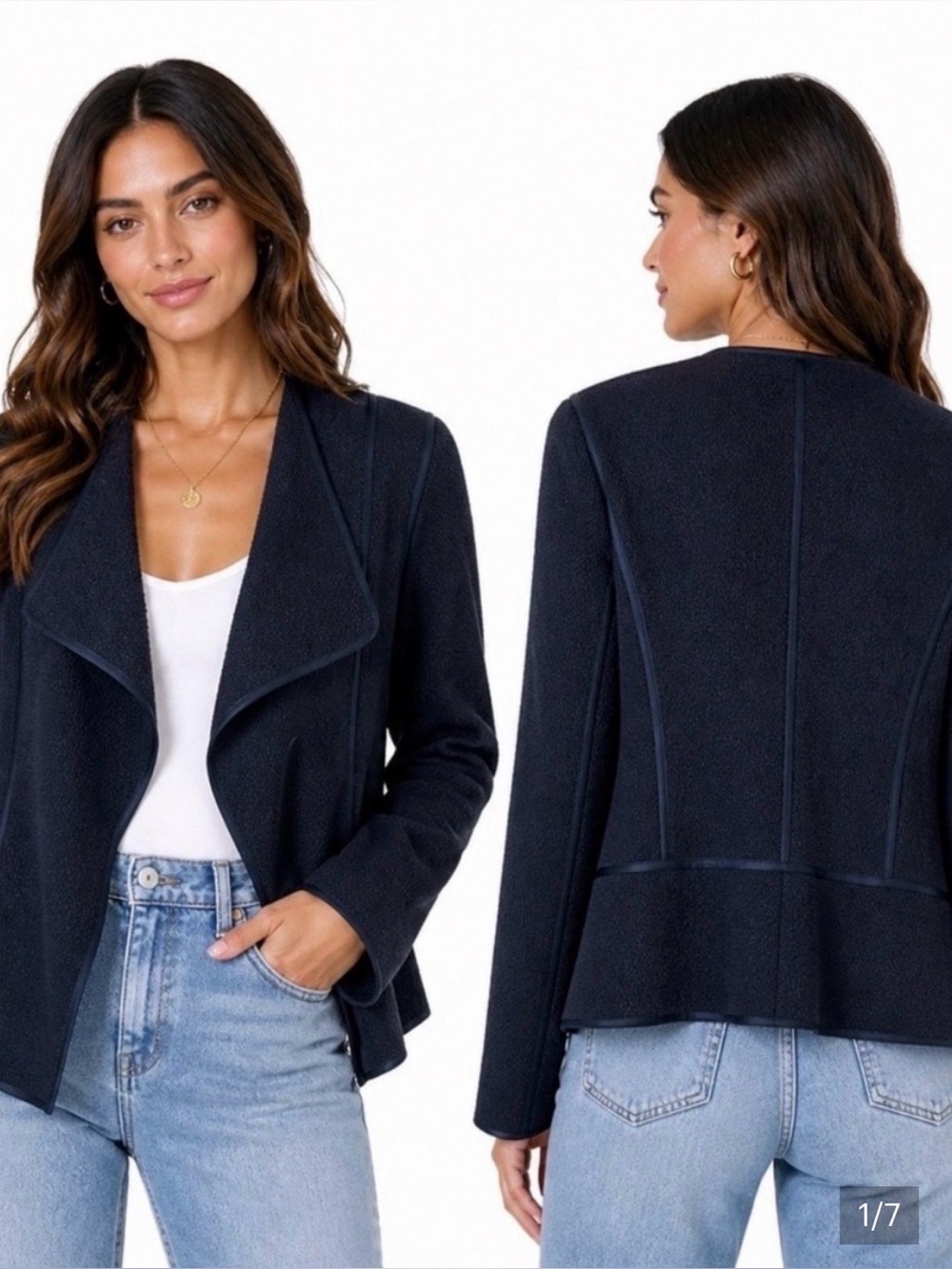 Vince Navy blue Draped Ponte Open-Front Blazer jacket boucle womans medium